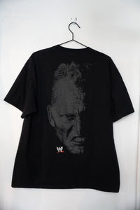 WWE Sandman black t-shirt size XL with wrestler graphic print on front, vintage wrestling merchandise from 1990s-2000s era