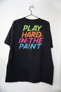 WWE The Usos "Play Hard in The Paint" authentic wear t-shirt in size XL, displayed flat showing front graphic print
