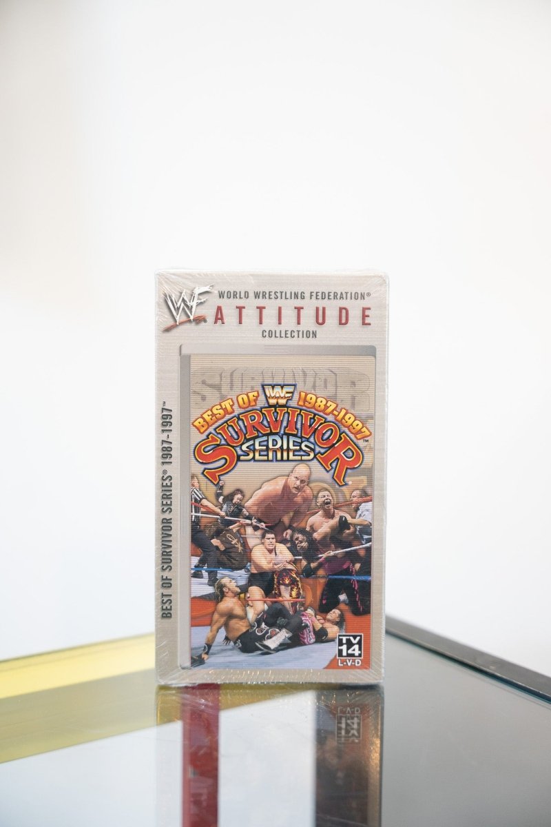 WWF Best of Survivor Series 1987-1997 VHS tape Attitude Collection wrestling action collage red gold Survivor Series text TV-14