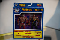 WWF Famous Fights Bend-Ems Ahmed Johnson vs Faarooq two-pack blue card yellow title bendable figures wrestling ring JusToys Official WWF logo