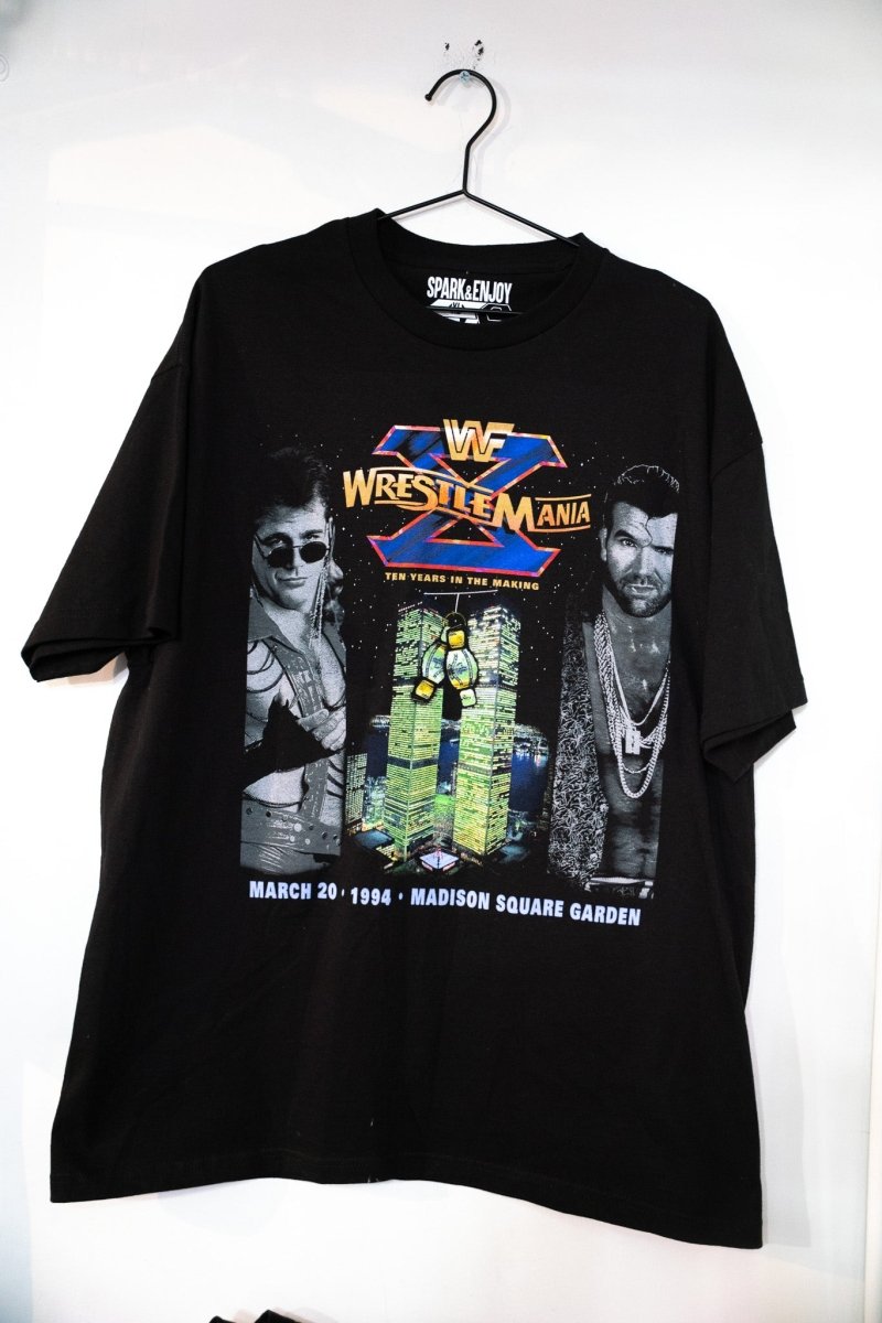 Black WWF WrestleMania X tee with Shawn Michaels and Razor Ramon flanking NYC skyline and March 20 1994 Madison Square Garden text