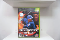 Xbox MLB SlugFest 20-03 green case Alex Rodriguez Rangers blue jersey swing flames MLB SLUGFEST metallic text flaming baseball Midway Everyone
