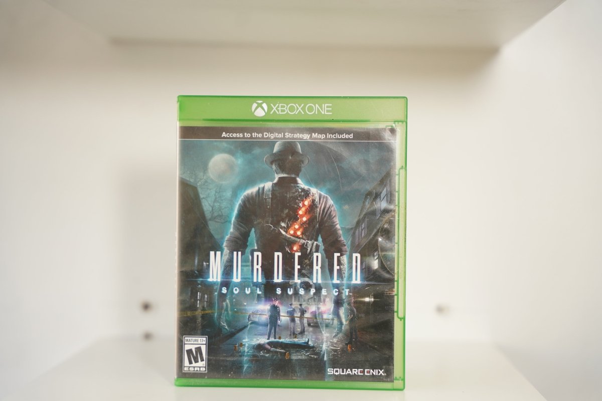 Xbox One Murdered Soul Suspect case ghostly detective fedora translucent crime scene street MURDERED SOUL SUSPECT text Square Enix Mature