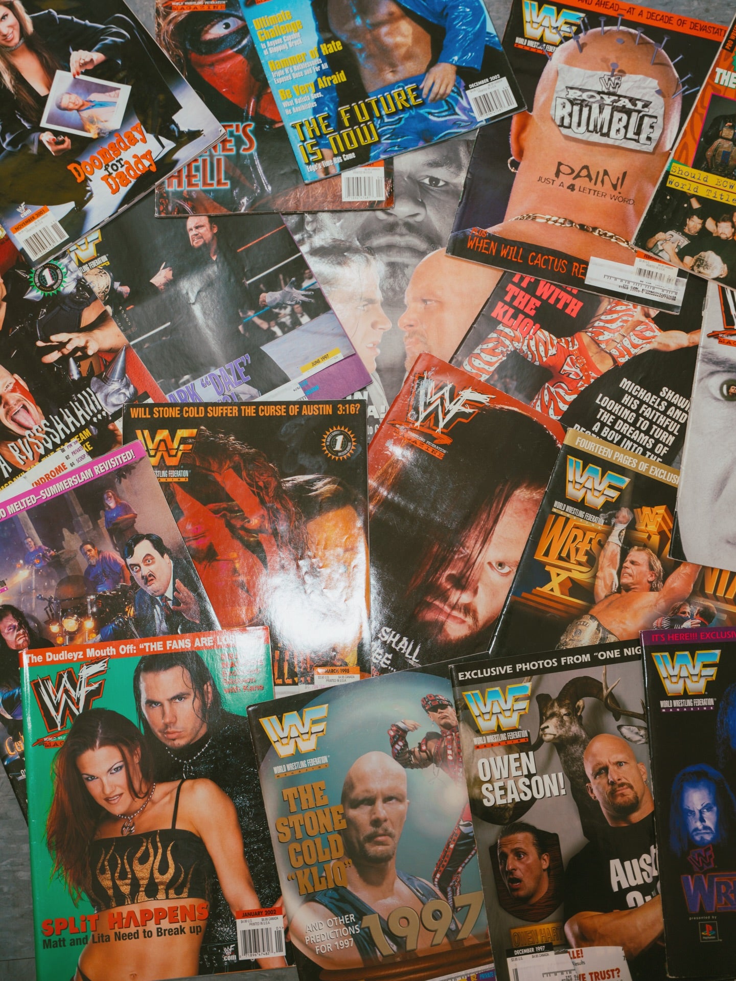 Stack of vintage WWF magazines from the WrestleMania era