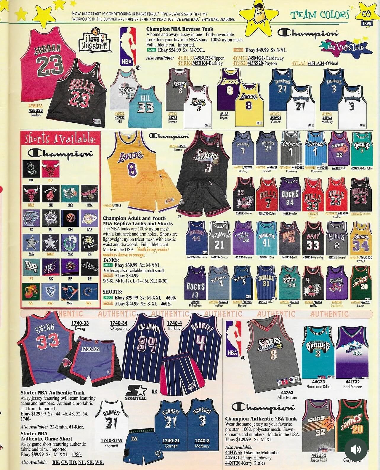Rack of 90s Champion NBA jerseys in the shop
